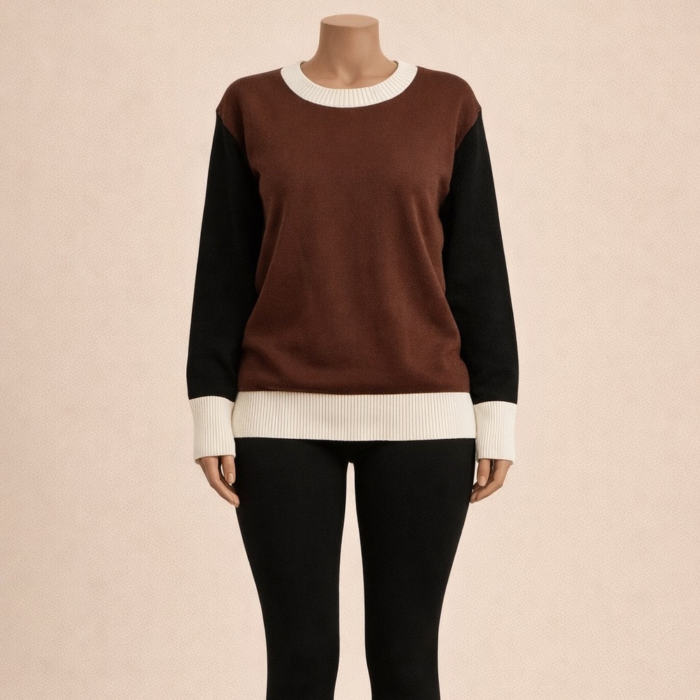 Brown and Black Sweater with White Trim
